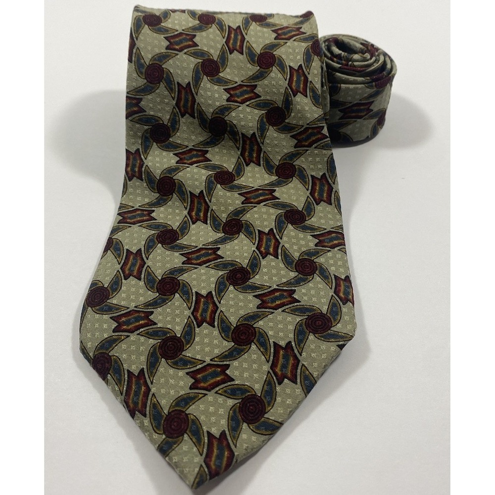 Jhane Barnes Tie Mens One Size Multicolor Geometric 100% Silk Necktie Made Japan